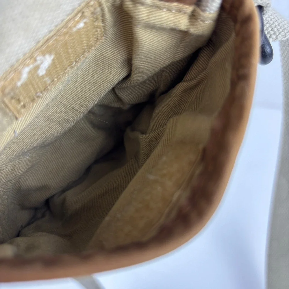 VTG L.L. Bean Canvas Crossbody Bag Small‎ Tan Brown Leather Trim Messenger 6x6in